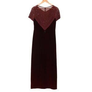 Maroon Velvet Sheath Dress Whimsigoth Mesh Beaded Coquette Holiday Maxi Size 8
